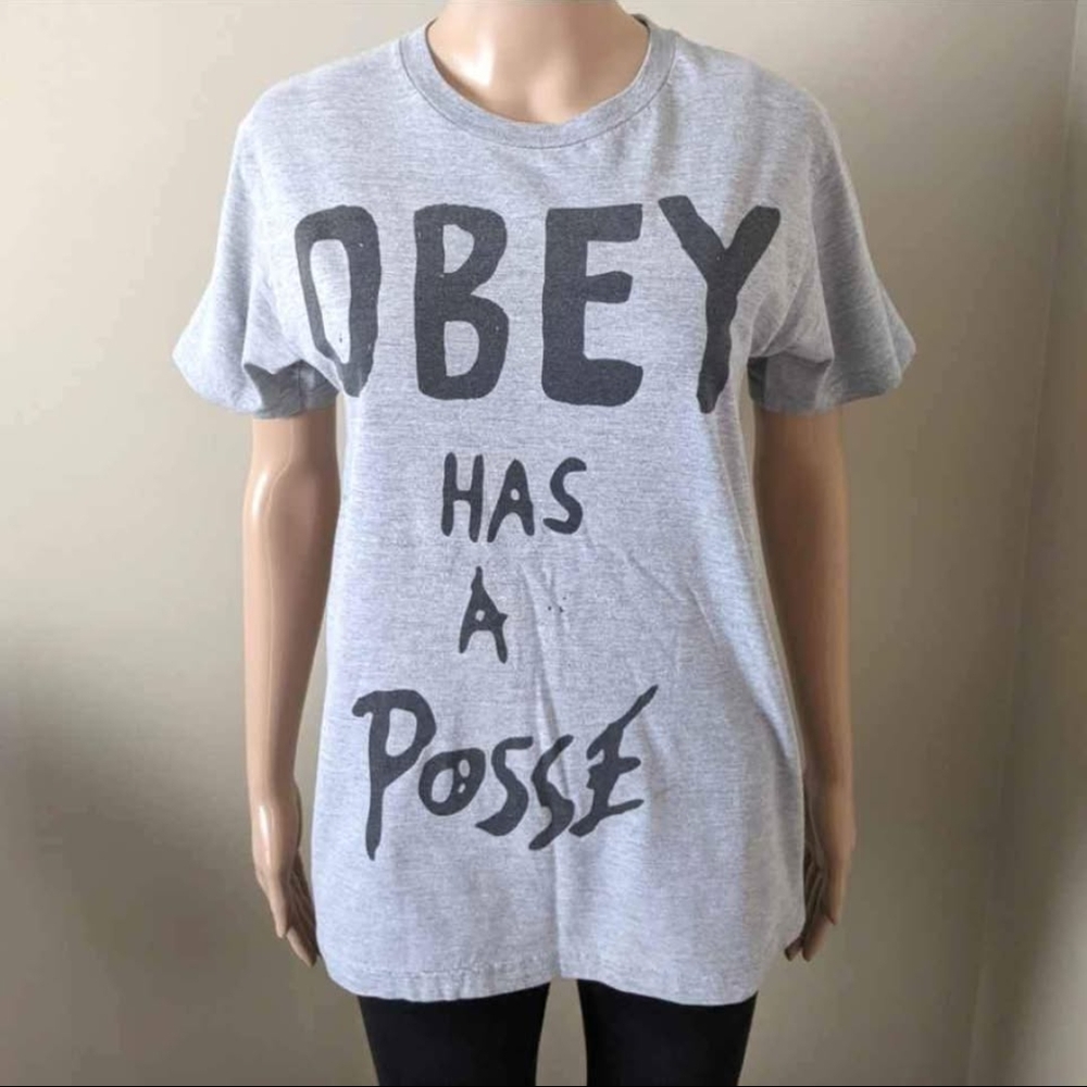 Obey Gray Graphic T-Shirt, Men's Small